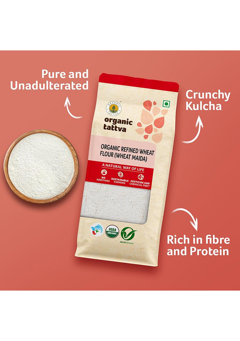 Organic Tattva Maida 500g | Organic Maida Flour | Refined from Whole Wheat | Pure Gluten Free Maida for Baking, Breads, Cookies and Cooking