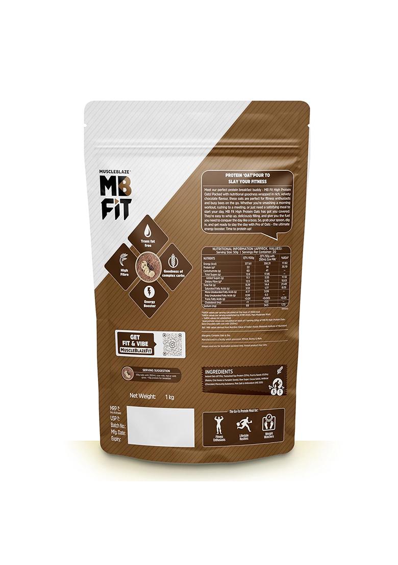 Muscleblaze Fit High Protein Oats (Dark Chocolate, 1kg) | 22g Protein | Breakfast Cereals for Weight Management