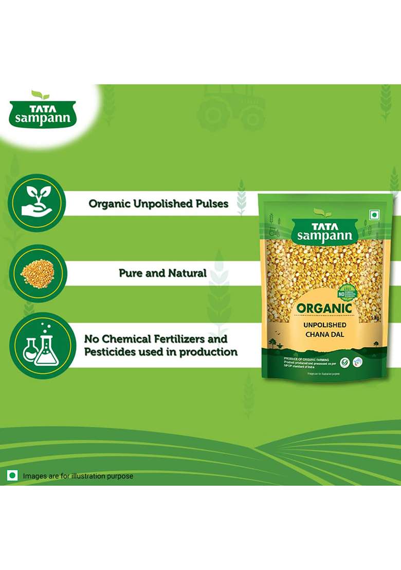 Tata Sampann Organic Unpolished Chana Dal, 1kg - Indya