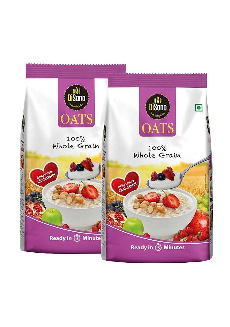Disano Rolled Oats, 1kg (Pack of 2), Wholegrain Oats, High in Protein and Fiber, 100% Natural & Gluten Free, Ready in 3 Minutes, Preservative Free - Indya