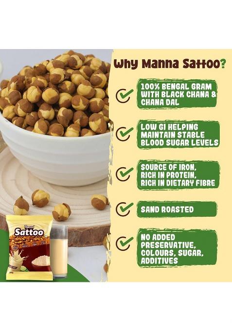 Manna Sattu Powder 1kg, 100% Chana Sattu, Sand roasted and Stone Ground. High protein from natural sources