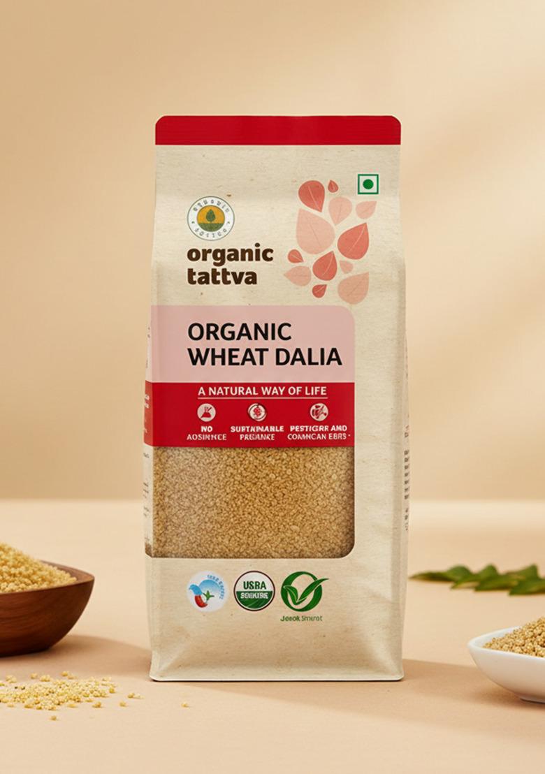 Organic Tattva Wheat Daliya 500g â€“ Broken Wheat Naturally Processed Wheat Rava Pure & Organic Ideal for Healthy Meals Hygienically Packed