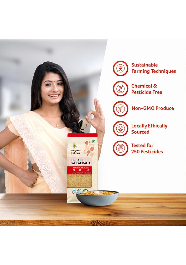 Organic Tattva Wheat Daliya 500g â€“ Broken Wheat Naturally Processed Wheat Rava Pure & Organic Ideal for Healthy Meals Hygienically Packed