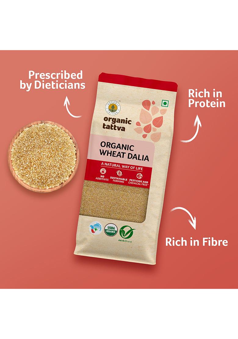 Organic Tattva Wheat Daliya 500g â€“ Broken Wheat Naturally Processed Wheat Rava Pure & Organic Ideal for Healthy Meals Hygienically Packed