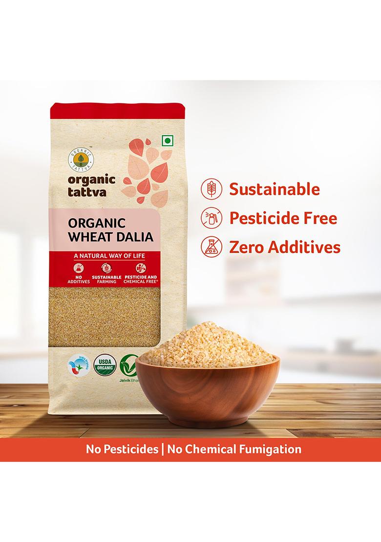 Organic Tattva Wheat Daliya 500g â€“ Broken Wheat Naturally Processed Wheat Rava Pure & Organic Ideal for Healthy Meals Hygienically Packed