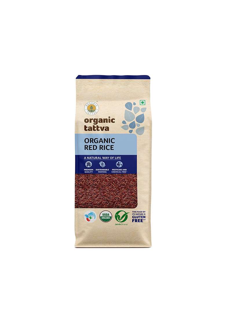Organic Tattva - Red Rice 1 Kg | Rich Source Of Iron, Vitamins And Antioxidants Certified Organic, Gluten Free No Additives - Indya