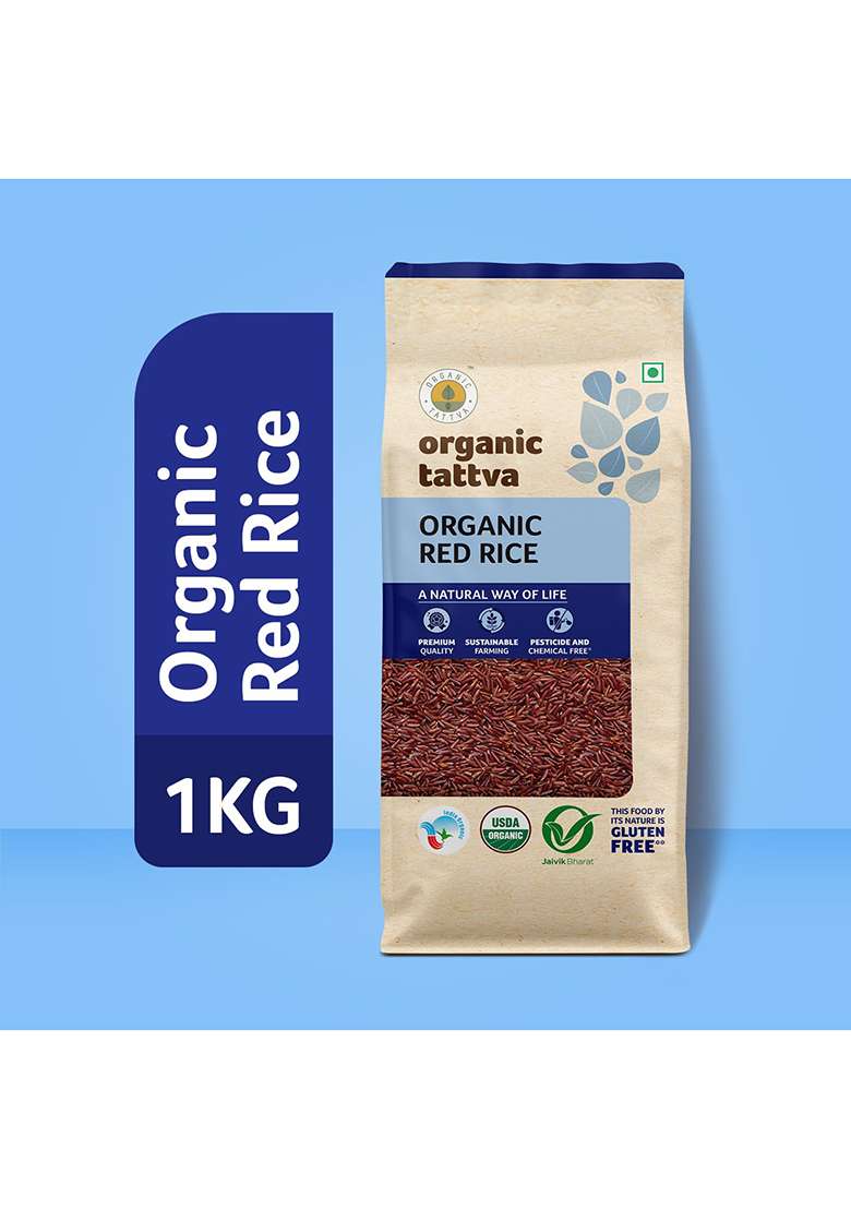 Organic Tattva - Red Rice 1 Kg | Rich Source Of Iron, Vitamins And Antioxidants Certified Organic, Gluten Free No Additives - Indya