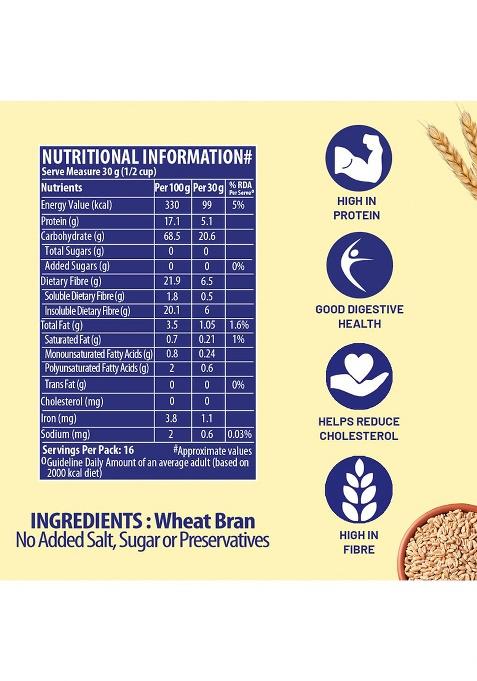 Bagrry'S Bagrryâ€™s Wheat Bran 500g High Fibre & Protein Natural Prebiotic Supports Digestion & Gut Health Ideal for Weight Loss & Baking Add to Atta No Preservatives