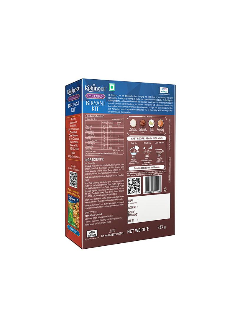 Kohinoor Basmati Biryani Kit Hyderabadi, 333g | Ready-to-Cook Authentic Biryani | Easy 3-Step Recipe (Weight May Vary)