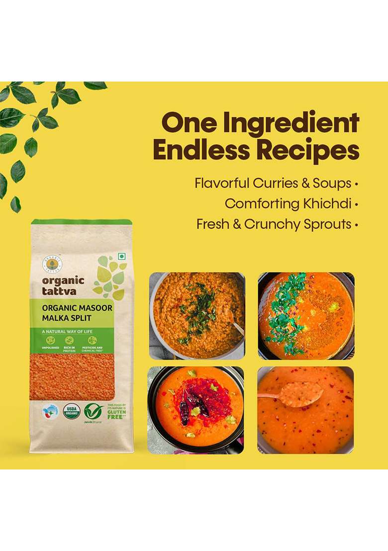 Organic Tattva Masoor Malka Split, 500G - Indya