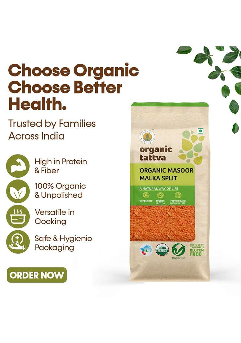 Organic Tattva Masoor Malka Split, 500G - Indya