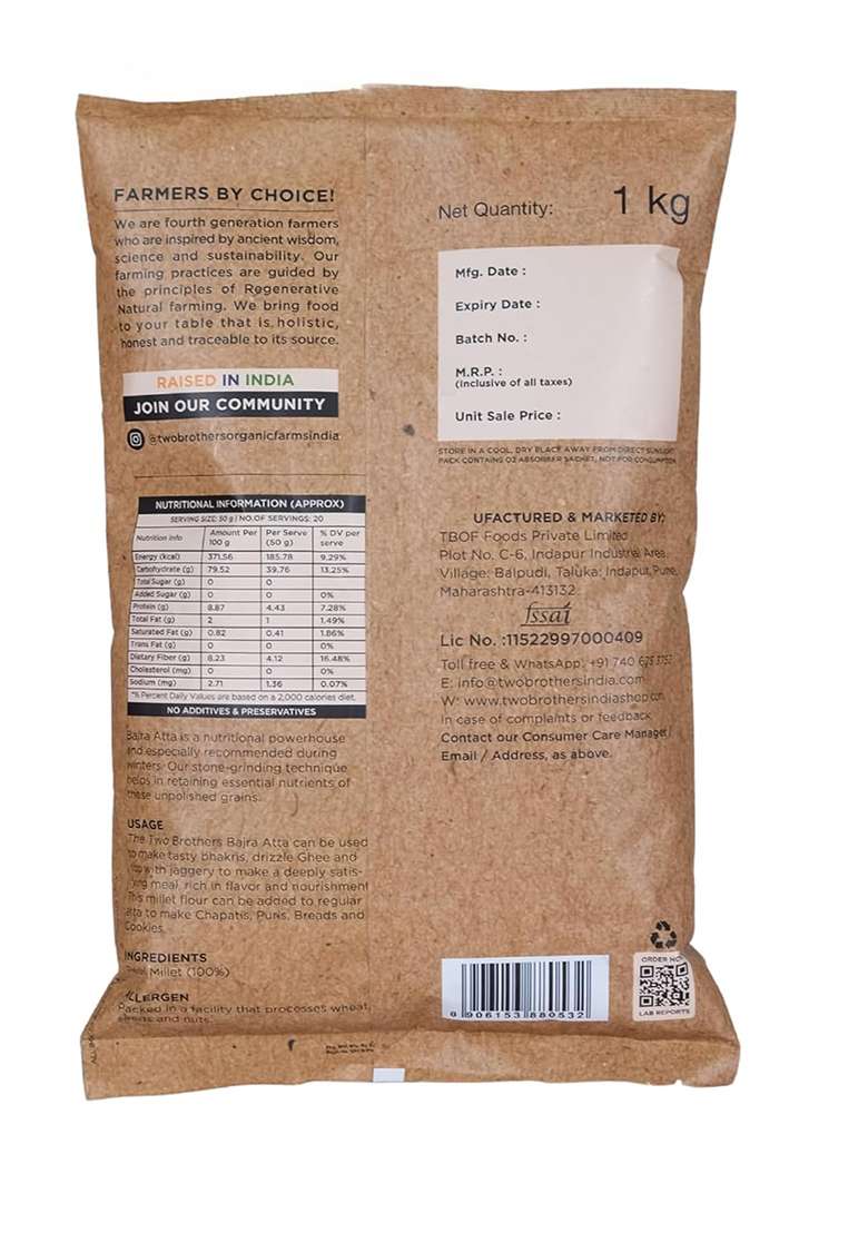 Two Brothers Organic Farms Bajra Atta 1Kg - Indya