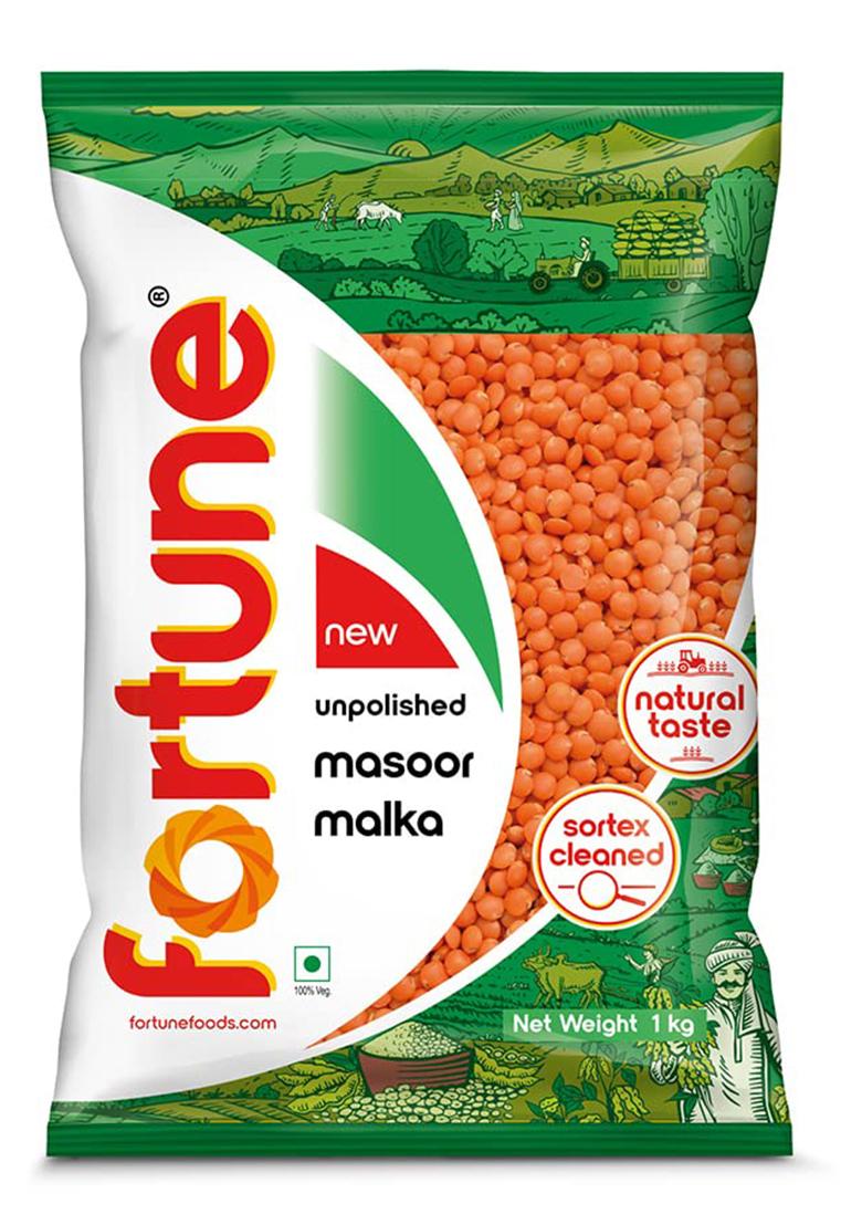 Fortune Masoor Malka (Big), 1 Kg, Unpolished And Sortex Cleaned