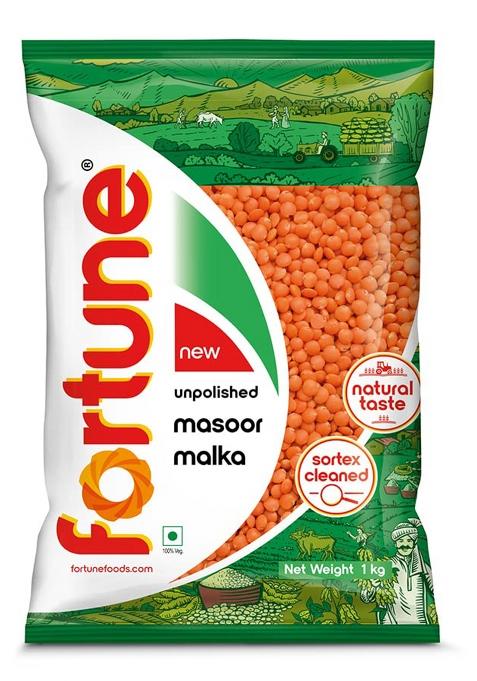 Fortune Masoor Malka (Big), 1 Kg, Unpolished And Sortex Cleaned
