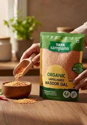 Tata Sampann Organic Unpolished Masoor Dal, 500g