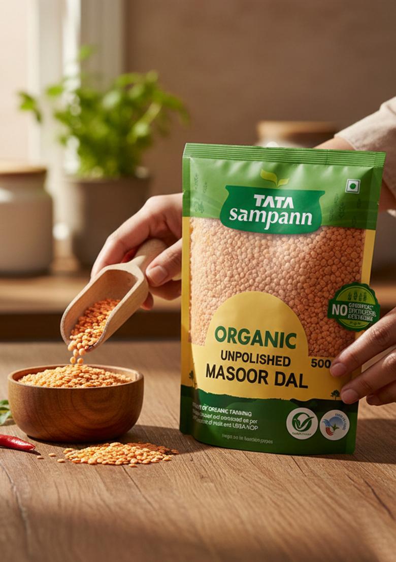 Tata Sampann Organic Unpolished Masoor Dal, 500g