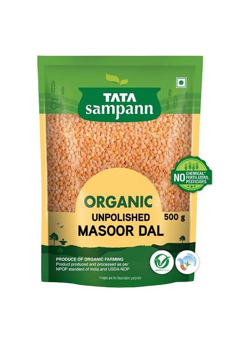 Tata Sampann Organic Unpolished Masoor Dal, 500g