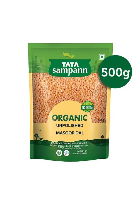 Tata Sampann Organic Unpolished Masoor Dal, 500g