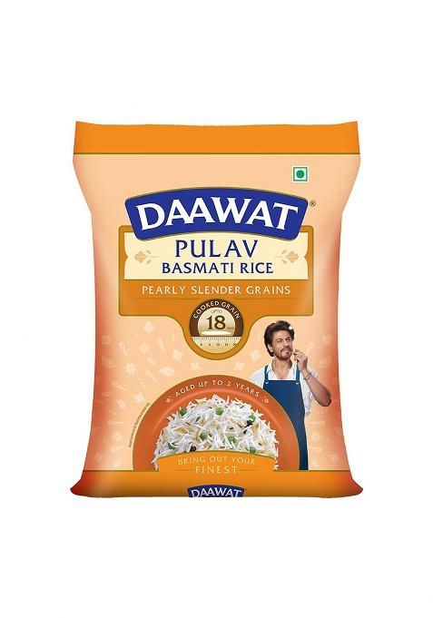 Daawat Pulav Basmati Rice 5Kg| Pearly slender Grains| Cooked Grain Upto 18mm*| Long & Fluffy Pulav Rice