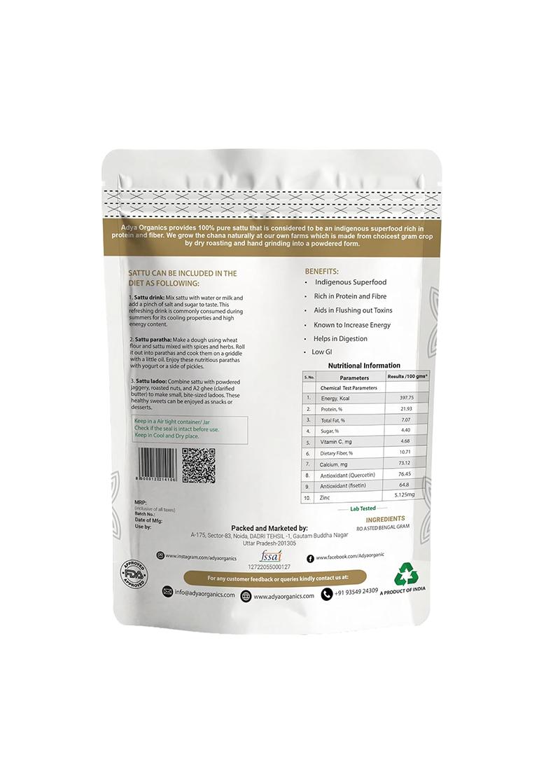 Adya Organics Sattu Powder | Gluten Free Roasted Black Chana Flour | 100% Natural & Gluten Free Chana Sattu l Atta with High Fiber | Sattu Drink Powder 1Kg- (Pack of 1)