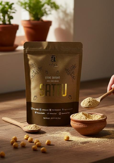 Adya Organics Sattu Powder | Gluten Free Roasted Black Chana Flour | 100% Natural & Gluten Free Chana Sattu l Atta with High Fiber | Sattu Drink Powder 1Kg- (Pack of 1)