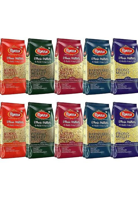 Manna Millets Whole Grains Combo – Foxtail, Kodo, Little, Barnyard & Proso | 5Kg (500g x 10)