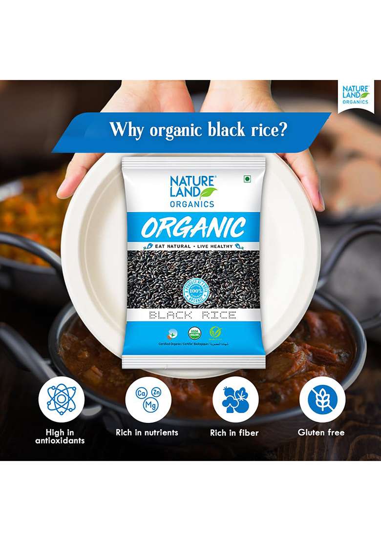 Natureland Organics Black Rice 500 Gm - Organic Rice - Indya