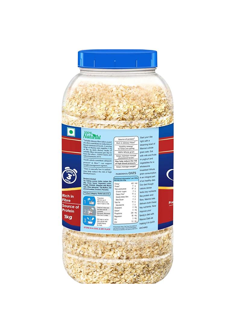 Manna Instant Oats – High-Fibre Wholegrain White Oats | 1Kg Jar