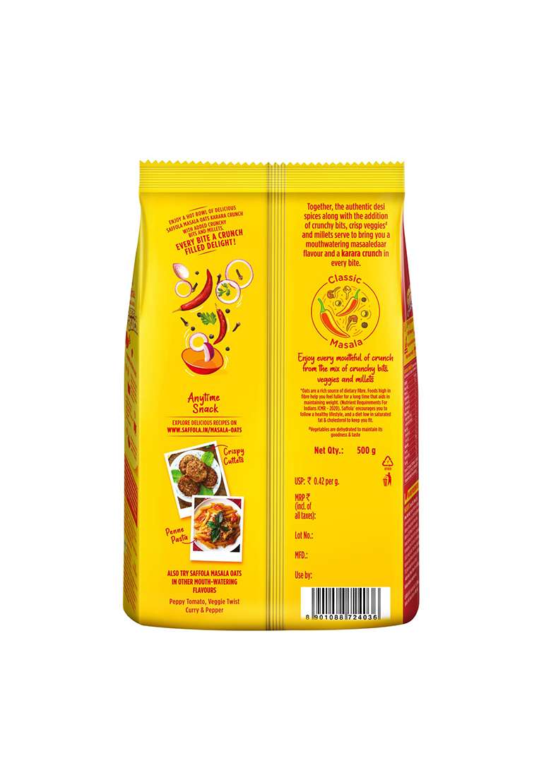 Saffola Masala Oats Karara Crunch – Millet & Masala Snack Oats | 500g - Indya