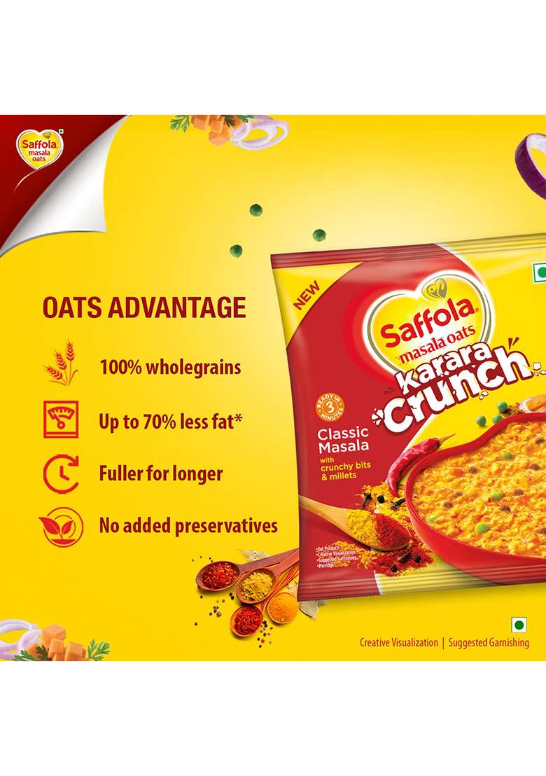 Saffola Masala Oats Karara Crunch – Millet & Masala Snack Oats | 500g - Indya