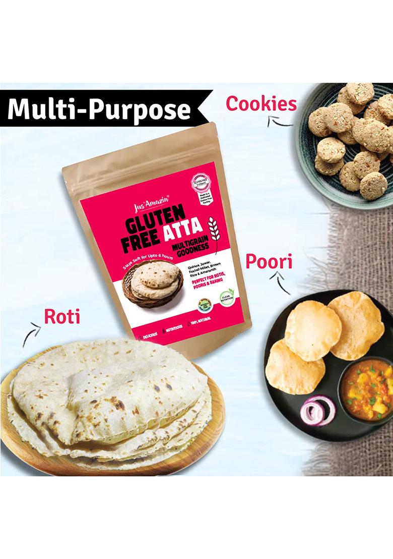Jus' Amazin Certified Gluten Free Atta – Multigrain Gluten-Free Flour | 1kg