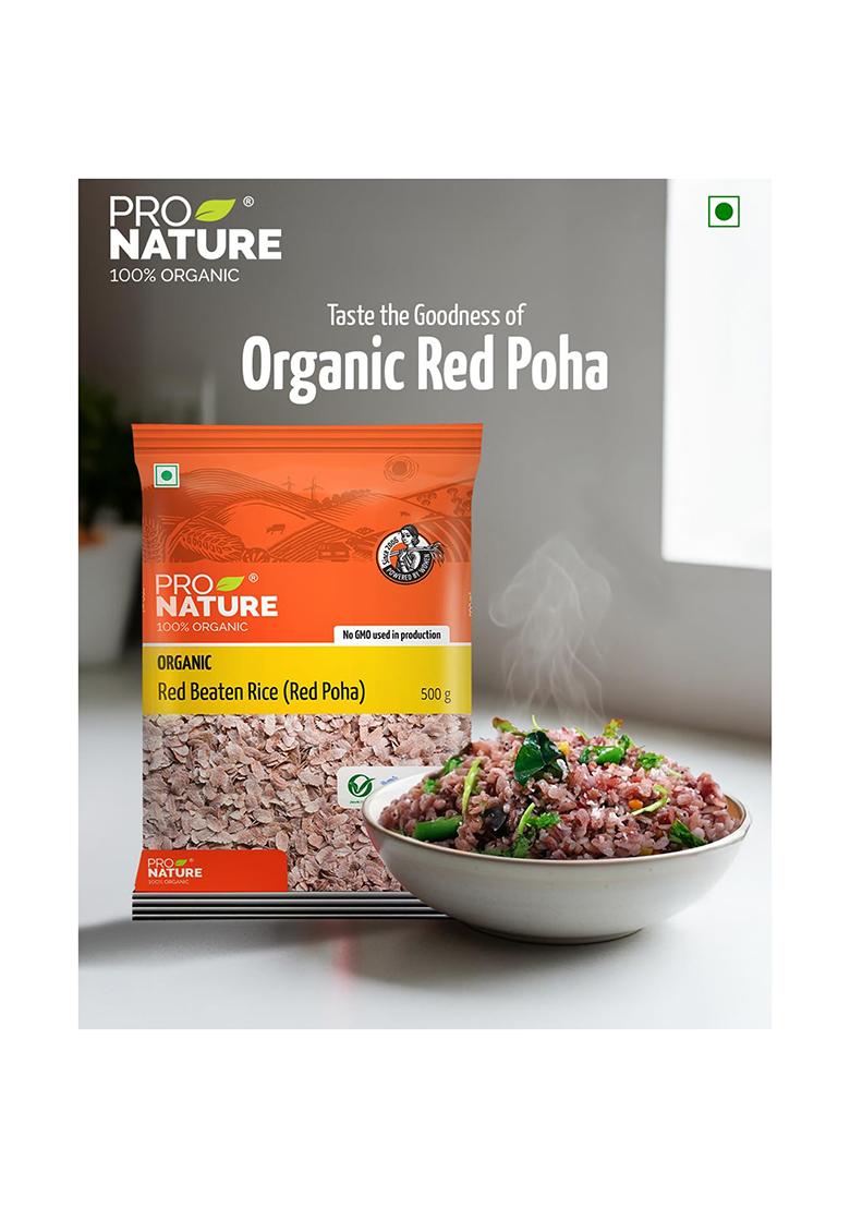 Pro Nature Organic Red Beaten Rice – Natural Himalayan Red Poha | 500g
