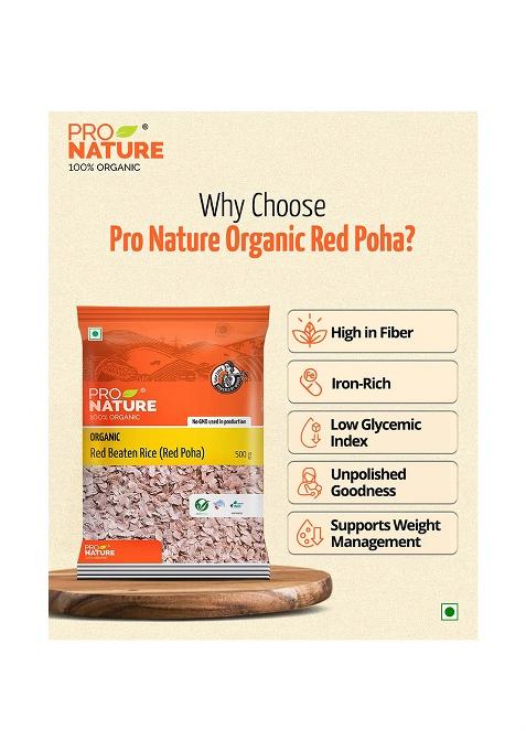 Pro Nature Organic Red Beaten Rice – Natural Himalayan Red Poha | 500g