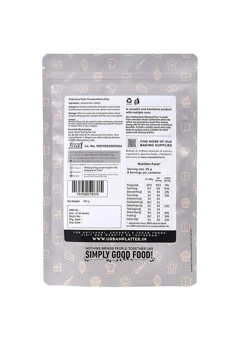 Urban Platter Natural Almond Flour, 200 g - Indya
