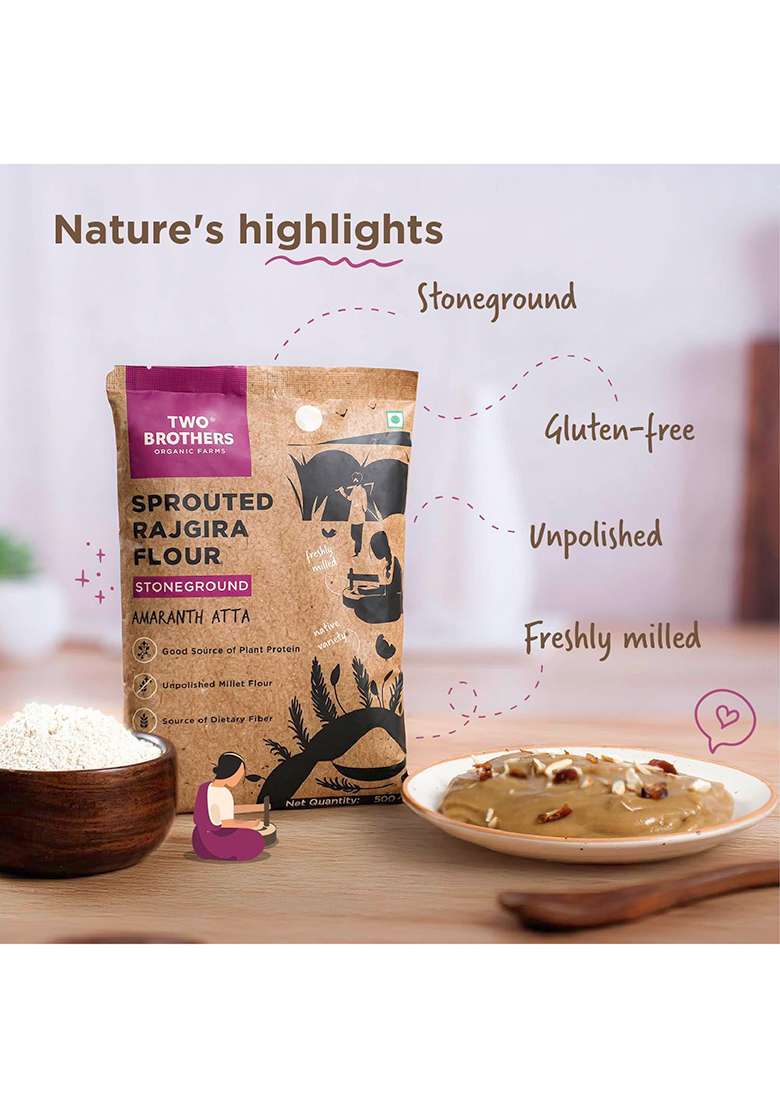Two Brothers Organic Farms Sprouted Rajgira Atta – 500g - Indya