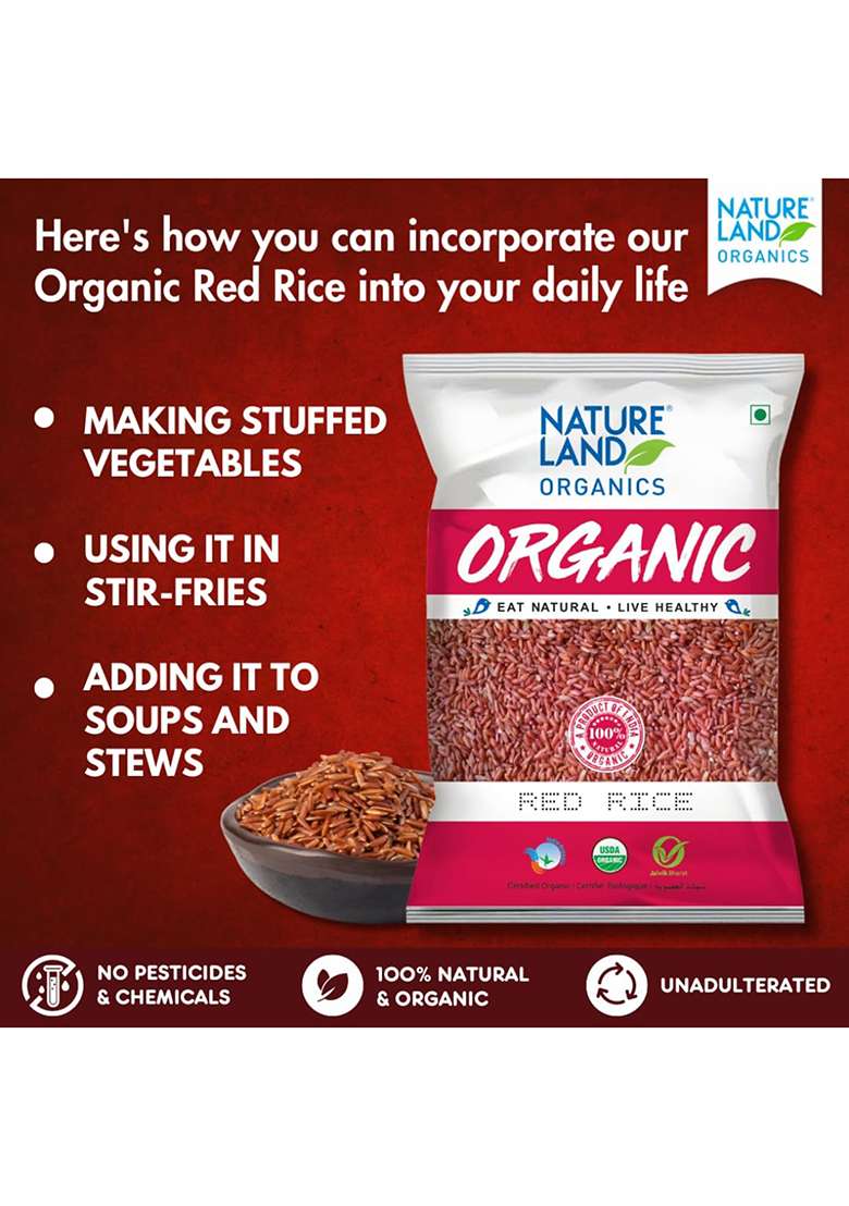 Natureland Organics Red Rice 1 Kg - Organic Rice - Indya