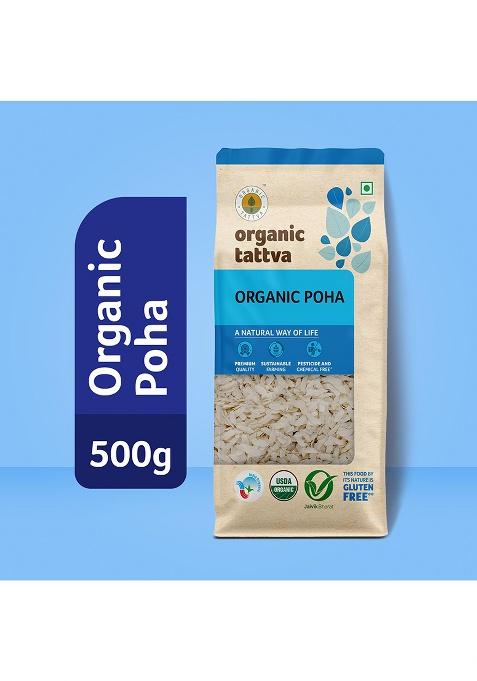 Organic Tattva Organic White Poha – Nutrient-Rich Flattened Rice | 500 Gram