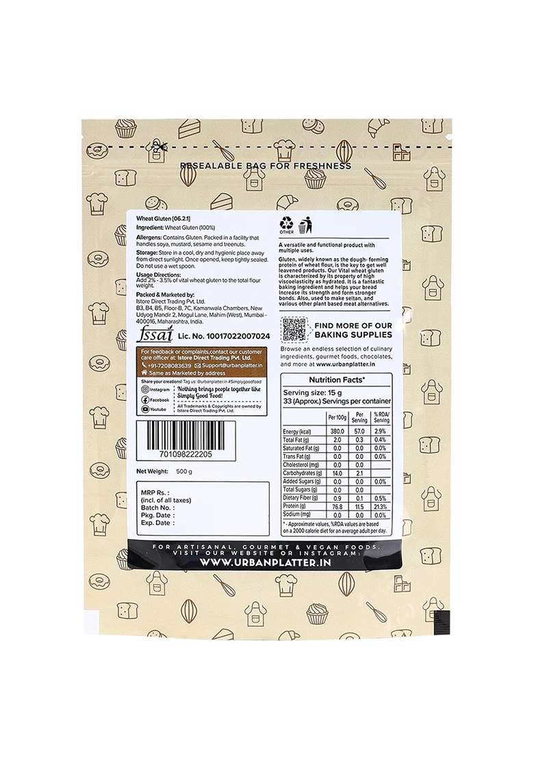 Urban Platter Vital Wheat Gluten – High-Protein Baking Essential | 500g - Indya