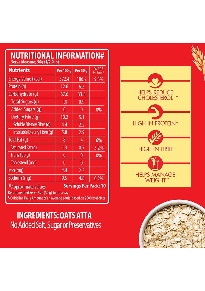 Bagrry'S Oats Atta 500gm Box | High in Protein & Fibre | Helps Manage Weight & Reduce Cholesterol | Non GMO | Healthy Oats Atta |100% Whole Grain Oats Atta