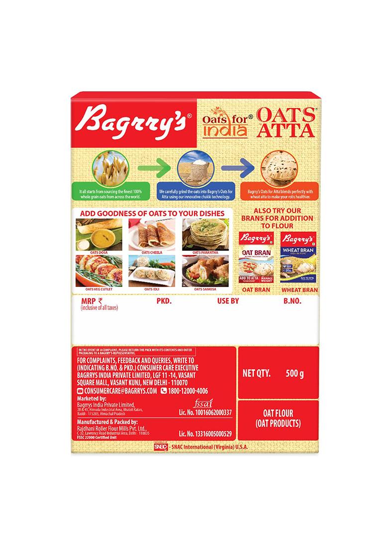 Bagrry'S Oats Atta 500gm Box | High in Protein & Fibre | Helps Manage Weight & Reduce Cholesterol | Non GMO | Healthy Oats Atta |100% Whole Grain Oats Atta