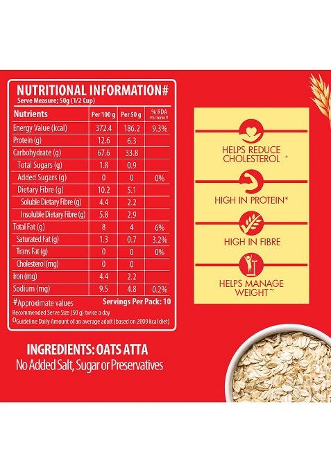 Bagrry'S Oats Atta 500gm Box | High in Protein & Fibre | Helps Manage Weight & Reduce Cholesterol | Non GMO | Healthy Oats Atta |100% Whole Grain Oats Atta