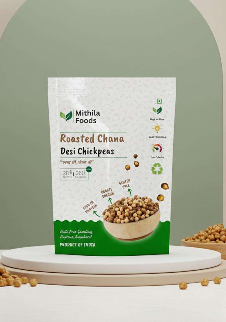 Mithila Foods 500 gm Roasted Chana Desi Chickpeas | Whole with Skin | Healthy Crunchy Vegan Gluten-Free High Protein Snack | Authentic Traditional Bihari Bhuna Chana Snacks - Indya