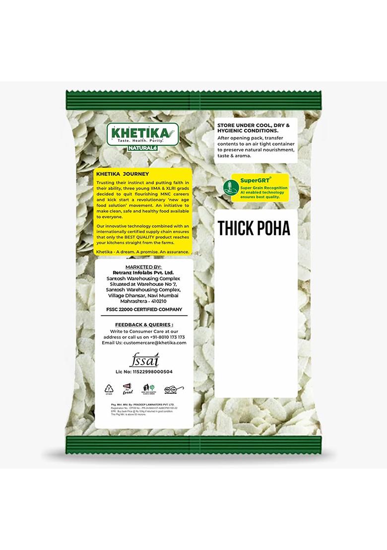 Khetika Naturale Thick Poha (Flattened Rice) 500g | High in Fiber | Healthy Breakfast | Hygienically Packed