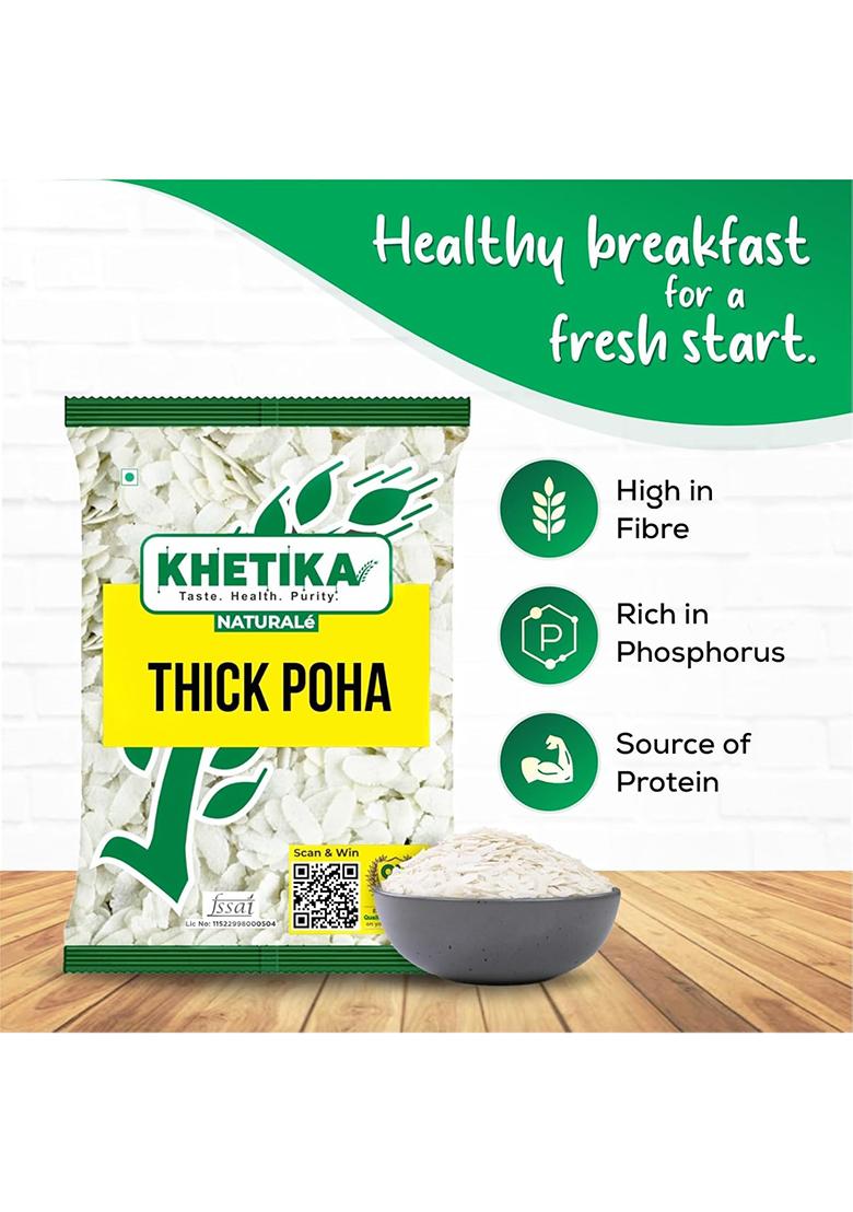 Khetika Naturale Thick Poha (Flattened Rice) 500g | High in Fiber | Healthy Breakfast | Hygienically Packed
