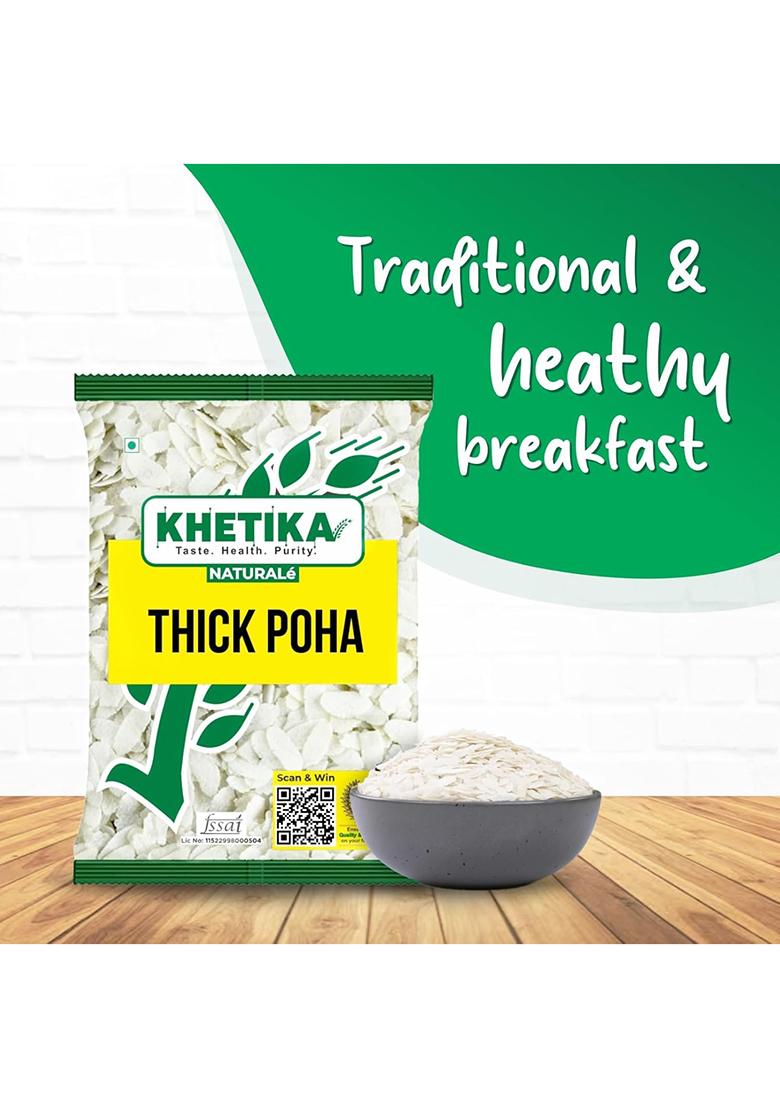 Khetika Naturale Thick Poha (Flattened Rice) 500g | High in Fiber | Healthy Breakfast | Hygienically Packed