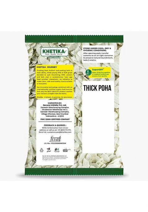 Khetika Naturale Thick Poha (Flattened Rice) 500g | High in Fiber | Healthy Breakfast | Hygienically Packed