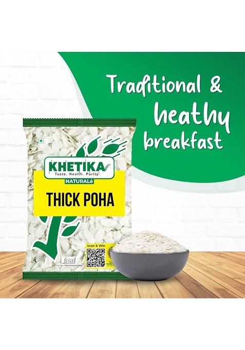 Khetika Naturale Thick Poha (Flattened Rice) 500g | High in Fiber | Healthy Breakfast | Hygienically Packed