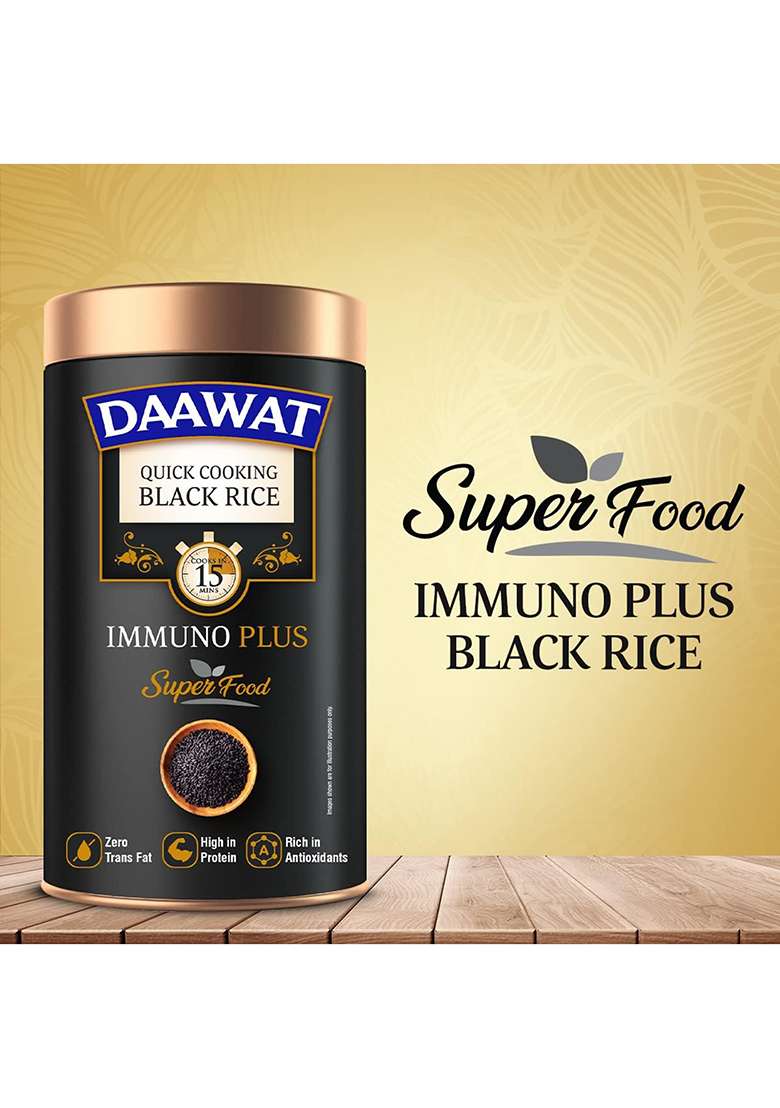 Daawat Black Rice Immuno Plus 1KG Pack - Superfood with High Protein, Rich Antioxidants, Minerals & Low Fat - Whole Grain - Indya