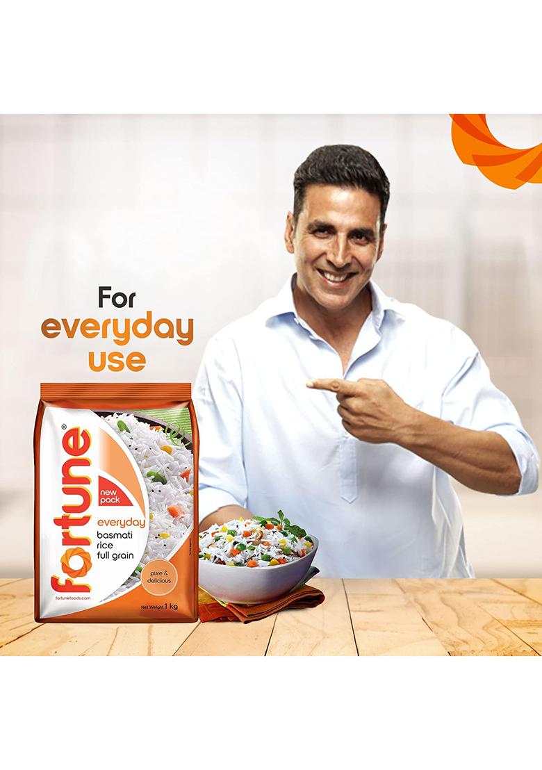 Fortune Everyday Basmati Rice, 1 Kg | Full Grain, Fluffy & Non-Sticky | Ideal for Daily Cooking