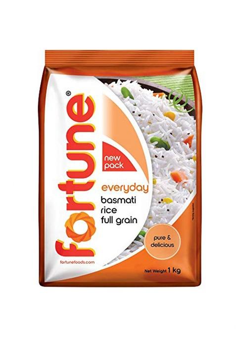 Fortune Everyday Basmati Rice, 1 Kg | Full Grain, Fluffy & Non-Sticky | Ideal for Daily Cooking